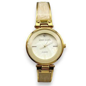 Vintage '80s Anne Klein MOP & Diamond Face, Shimmery Enamel Goldtone Link Watch
